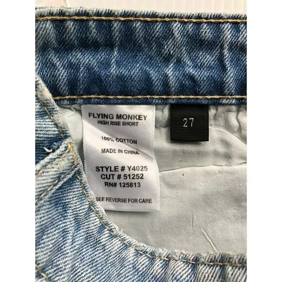 Flying monkey Womens Destruct Denim High Rise Frayed Hem Shorts Size 25, 27 - Picture 10 of 12